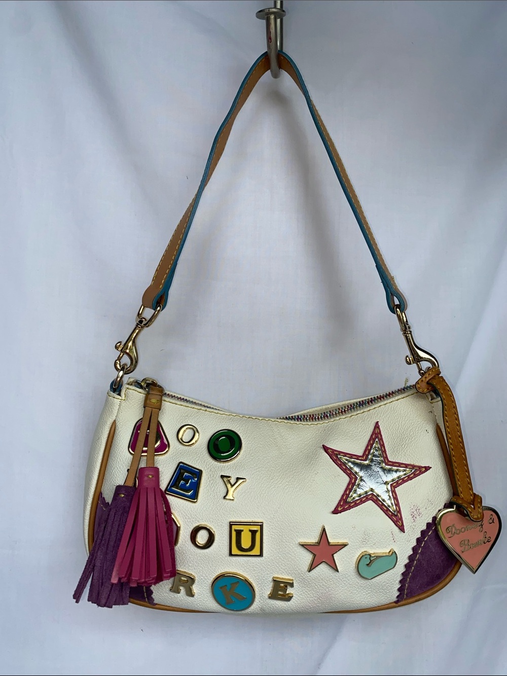 Vintage Dooney & Bourke White Lindsay Lohan Y2K Charms Shoulder Bag